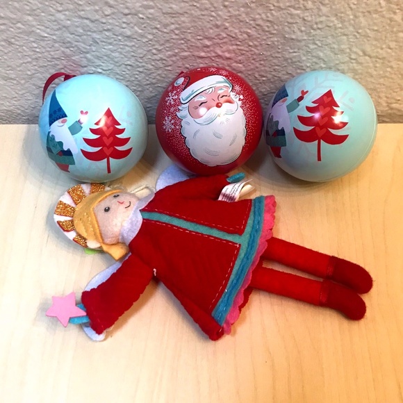 World Market & Target Other - set of 4 Christmas Ornaments. 3 Metal spheres & 1 plush angel girl. NWT